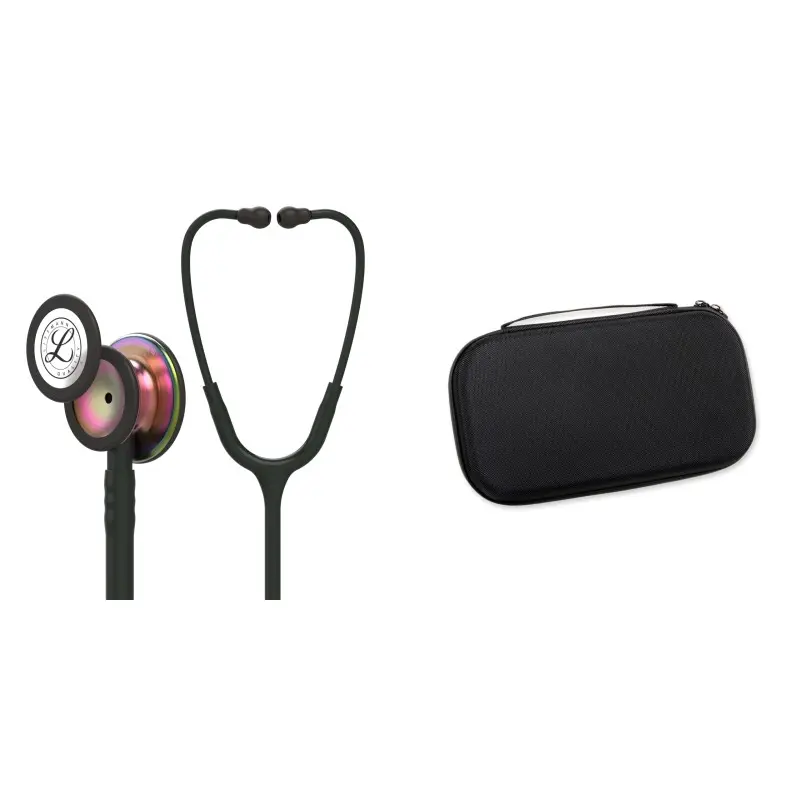 حزمة الطالب - سماعة Littmann Classic III سوداء مع غشاء قوس قزح 5870 + حقيبة سوداء لؤلؤية