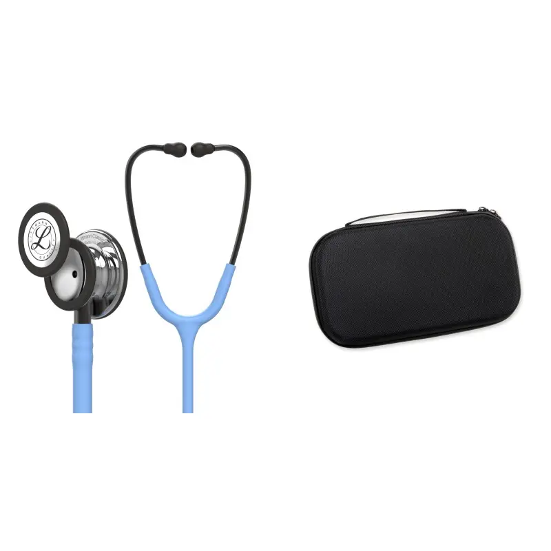 حزمة الطالب - سماعة طبية Littmann Classic III أزرق لازوردي بكبسولة مرآة 5959 + حقيبة أسود لؤلؤي