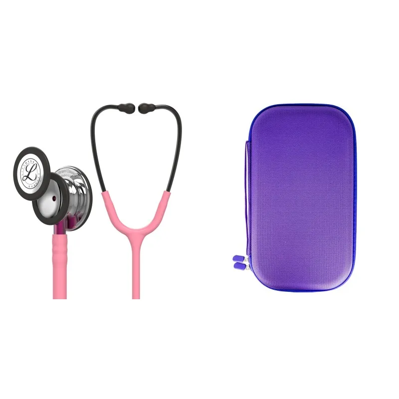 Pachet student -  Stetoscop Littmann Classic III Roz perlat cu capsula oglinda 5962 + Borseta mov perlat