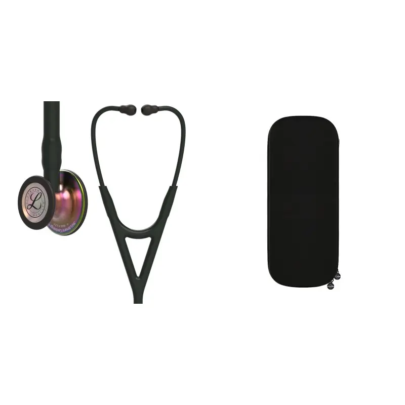حزمة القلب - سماعة Littmann Cardiology IV سوداء مع غشاء قوس قزح 6165 + حقيبة سماعة قلب سوداء