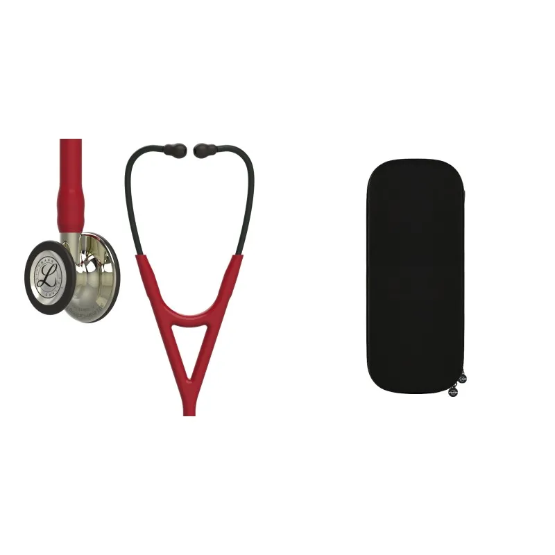 Pack cardio - Stéthoscope Littmann Cardiology IV Rouge bordeaux, membrane champagne 6176 + Étui stéthoscope Cardio Noir