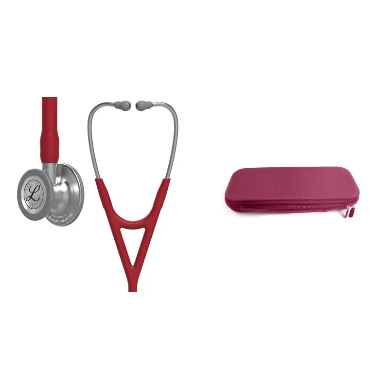 Pachet cardio - Stetoscop Littmann Cardiology IV Rosu Burgundia 6184 + Borseta stetoscop Cardio Plum