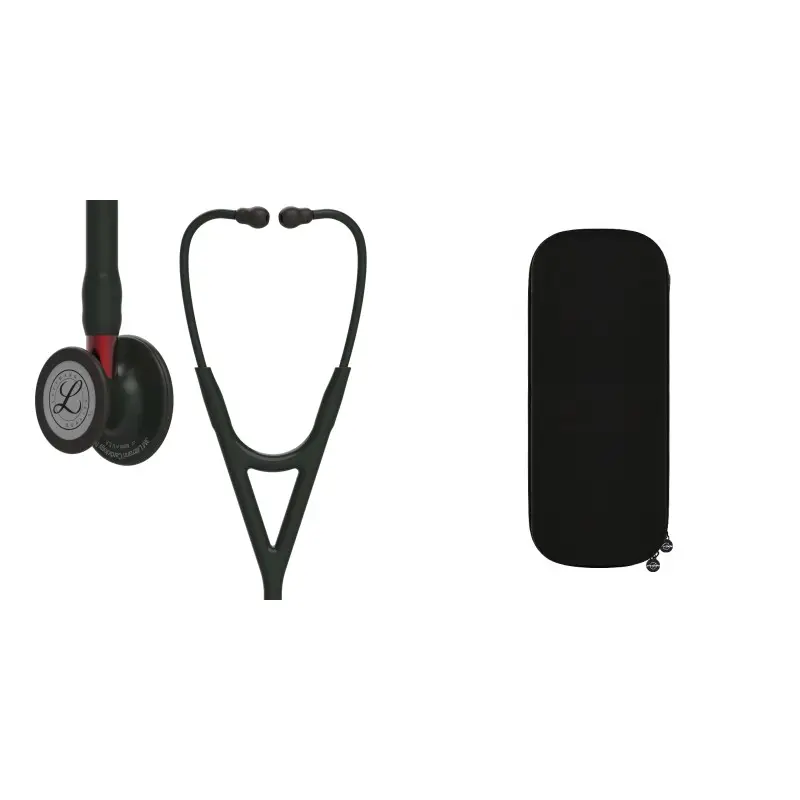 Pack cardio - Stéthoscope Littmann Cardiology IV Noir capsule noire tige rouge 6200 + Étui stéthoscope Cardio Noir