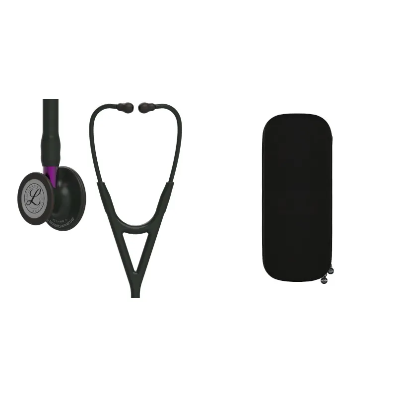 Pachet cardio - Stetoscop Littmann Cardiology IV Negru capsula neagra stem violet 6203 + Borseta stetoscop Cardio Neagra