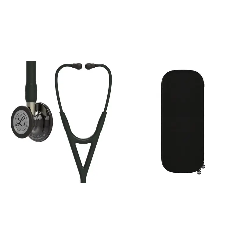 حزمة القلب - سماعة طبية Littmann Cardiology IV سوداء كبسولة مدخنة انعكاس مرآة 6204 + حقيبة سماعة Cardio سوداء