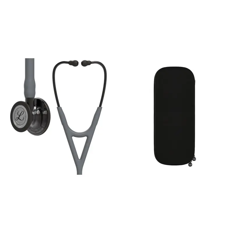 حزمة قلب - سماعة طبية Littmann Cardiology IV رمادية مع رأس انعكاس مرآة دخاني 6238 + حقيبة سماعة Cardio سوداء