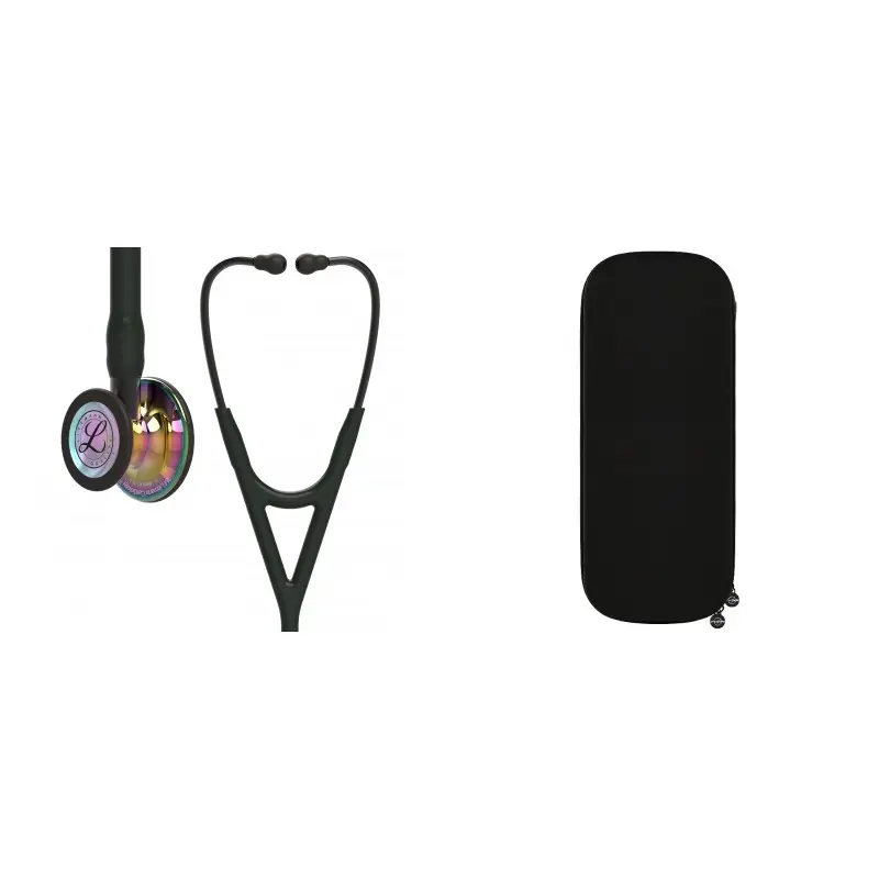 Pack cardio - Stéthoscope Littmann Cardiology IV Noir capsule arc-en-ciel reflet miroir 6240 + Sacoche stéthoscope Cardio Noir