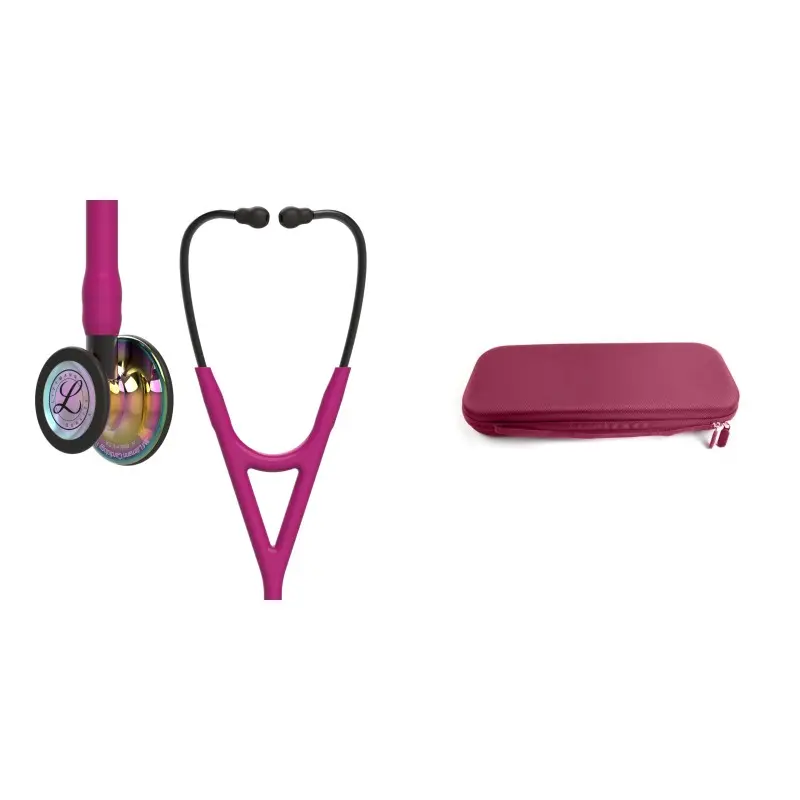 حزمة القلب - سماعة طبية Littmann Cardiology IV وردي كبسولة قوس قزح تشطيب مرآة 6241 + حقيبة سماعة Cardio Plum