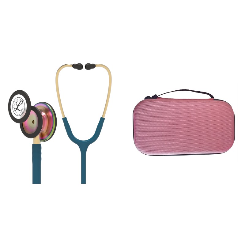 Pachet student - Stetoscop 3M Classic III Albastru Caraibe capsula curcubeu 5807 + Borseta roz
