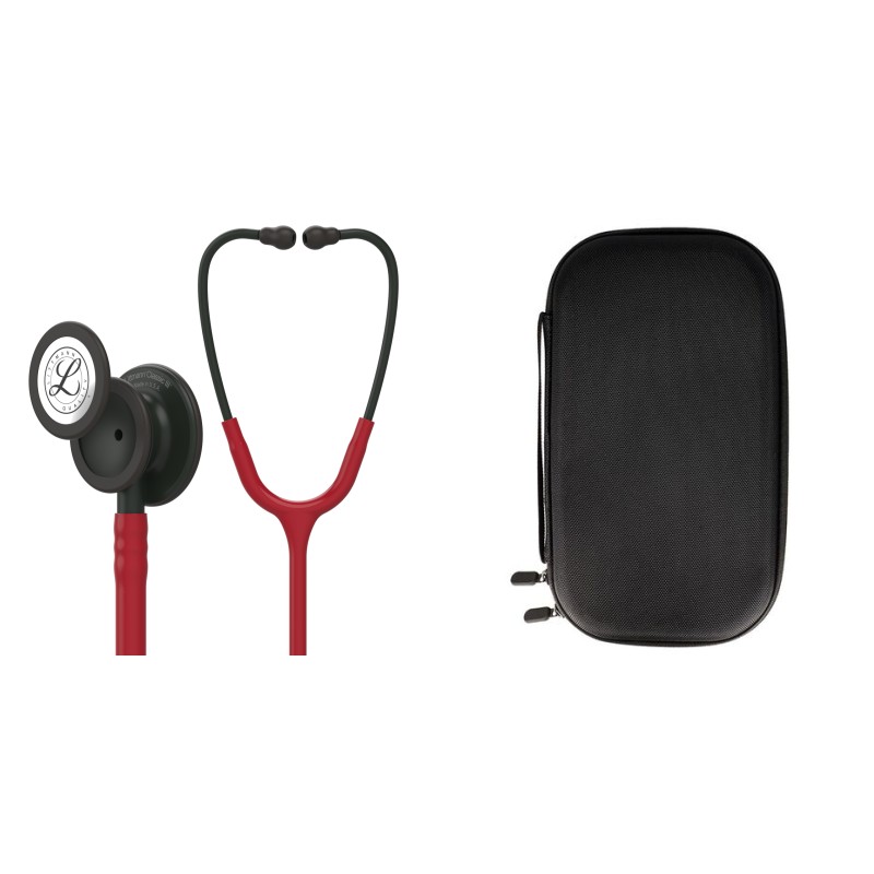 Pachet student - Stetoscop Littmann Classic III Rosu burgundy cu capsula neagra 5868 + Borseta neagra