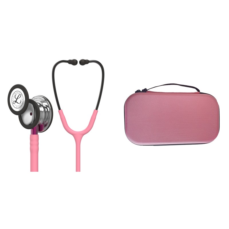 Pachet student -  Stetoscop Littmann Classic III Roz perlat cu capsula oglinda 5962 + Borseta Roz deschis perlat