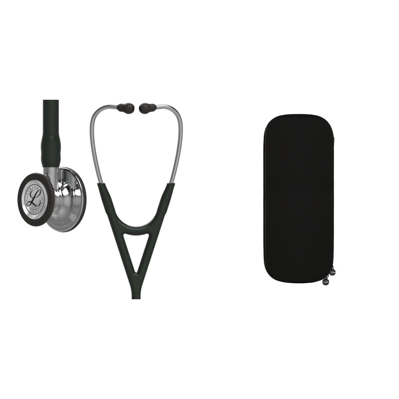 Pachet cardio - Stetoscop Littmann Cardiology IV Negru 6152 + Borseta stetoscop Cardio Neagra