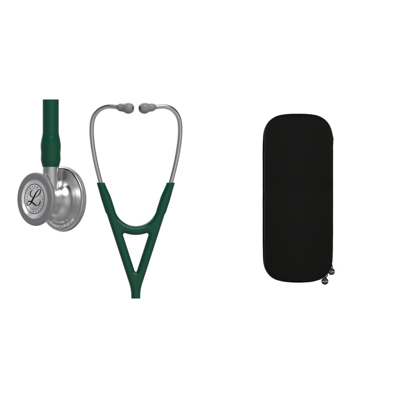 Pachet cardio -  Stetoscop Littmann Cardiology IV Verde inchis 6155 +  Borseta stetoscop Cardio Neagra