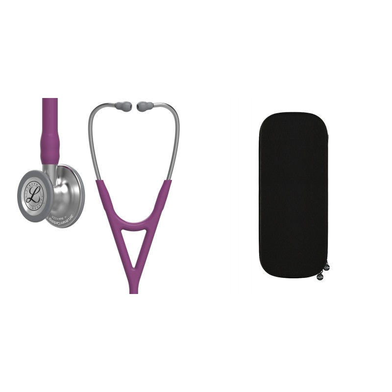 Pachet cardio - Stetoscop Littmann Cardiology IV Plum 6156 + Borseta stetoscop Cardio Neagra